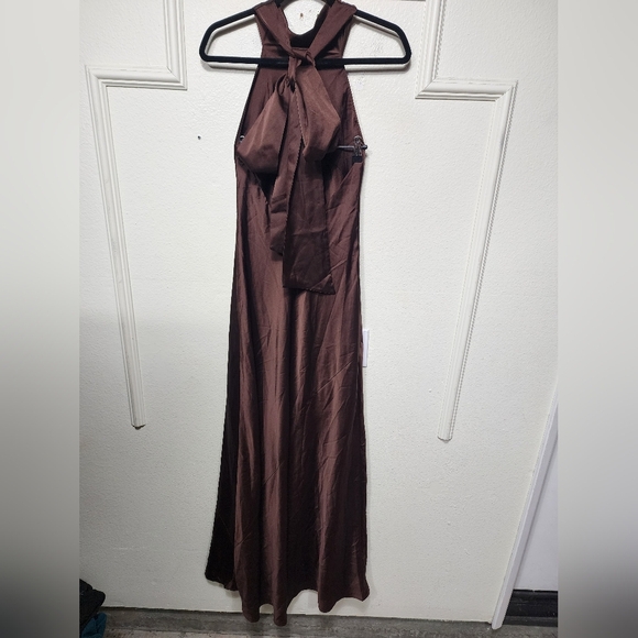 Show Me Your MUMU Lisa Maxi Dress XS Chocolate Luxe Satin Wedding Party Prom - Picture 10 of 11